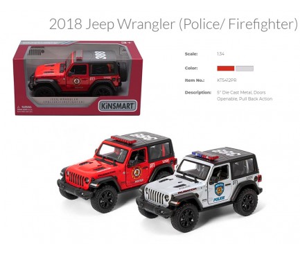 Модель джип 5'' KT5412WPR Jeep Wrangler Police/Firefighter метал.инерц.откр.дв.2в.кор.