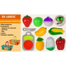 Набор продуктов XS-16003C (30шт/2) 2 вида,продукты делятся пополам, дощечка,нож, в корзинке 22*15.5*