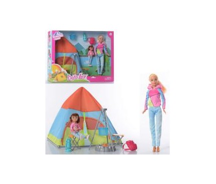 Кукла DEFA 8474  29см, с дочкой 13см,палатка, набор туриста, 2 вида, в кор-ке, 40,5-32-11см