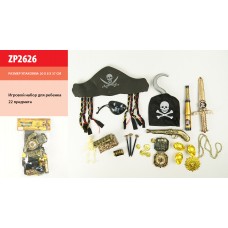 Пиратский набор ZP2626  шляпа, подз.труба, крюк, мушкет, в пакете 20*8*37см