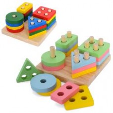 Деревянная игрушка Геометрика MD 2907 геом.фигуры 16шт, 3 цвета, в кульке,11,5-5-11,5см