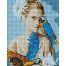 Набір з алмазною мозаїкою "Дівчина з блакитними папугами ©Ira Volkova" 40х50см