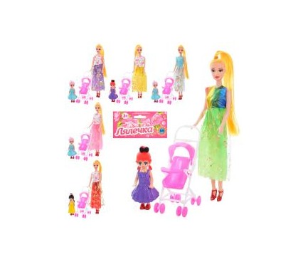 Кукла 9588-625 (26см,ребёнок 10см,коляска,в в кульке 32-14-4см