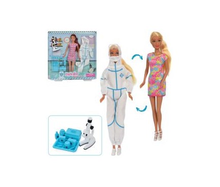 Лялька DEFA 8482  29см, лікар, костюм, мікроскоп, аксесуари, 2 види, в кор-ці, 32-32-5см