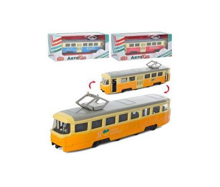 Трамвай M 5660  метал,1:70, інер-й, 18,5 см, відкрив. двері, 3кол, в кор-ці, 19,5-7,5-5,5см