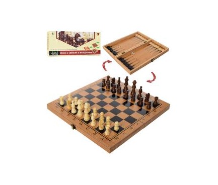 Шахи 822 (3в1(нарди,шашки), дерев'яні, в кор-ці, 35-18-5,5см