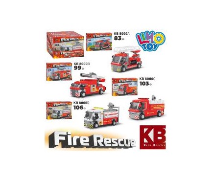 Конструктор KB 8000  пожарна машина,від 83 до106 дет, в кор-ці, 4шт (4види) в дисплеї, 28-21-2