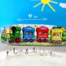 Дерев'яна вкладка-сортер (пазл) "Веселий потяг – 3 вагони" Розвиваюча гра для малят
