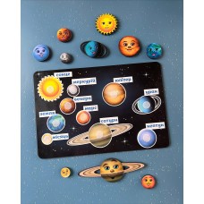 Дерев'яна розвиваюча гра для дітей - Планети на липучках "Космос"