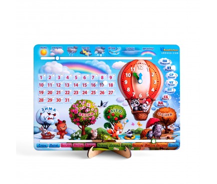 Дитяча дерев'яна розвиваюча гра "Календар Повітряна куля" українською мовою