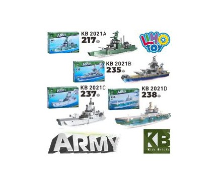 Конструктор KB 2021  військовий, корабель, від 217дет, 4 види, в кор-ці, 32,5-21-5,5см