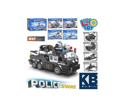 Конструктор KB 5904  поліція, транспорт, від 163дет, в кор-ці, 4в1, 4шт(4види) в дисплеї, 32,5