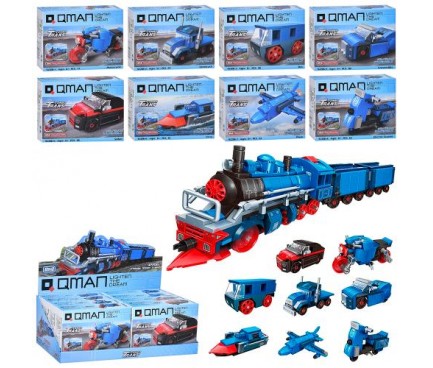 Конструктор Qman 42206 транспорт, від 58дет, в кор-ці, 8в1(поїзд), 8шт(8видів) в дисплеї, 38-